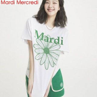 韓国ブランドTSHIRT FLOWERMARDI_WHITE GREENTシャツ(Tシャツ(半袖/袖なし))