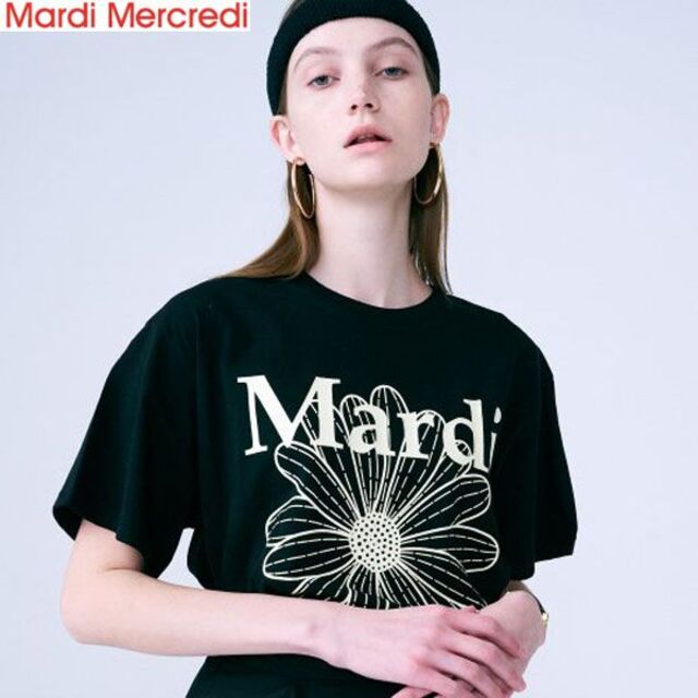 韓国ブランドTSHIRT FLOWERMARDI_BLACK CREAMTシャツ
