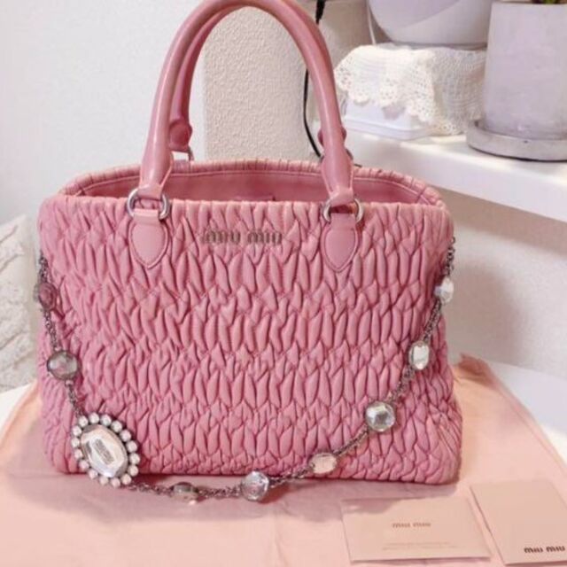 u - ミュウミュウ MIUMIU ナッパ クリスタル ピンク バッグの通販 by