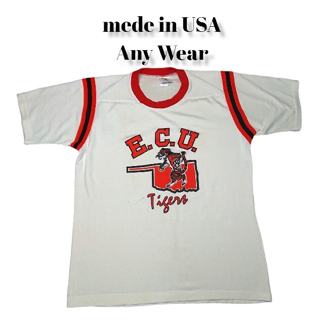 約48cm袖丈USA製 ビッグプリント リンガー Tシャツ  ECU TIGER