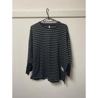 neos ビッグシルエット　レイヤードボーダーTシャツ　黒(Tシャツ/カットソー(七分/長袖))