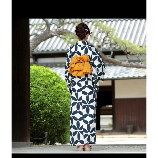 新品未使用 浴衣 兵児帯 下駄 3点セット 変わり織り浴衣 白地 青七宝の