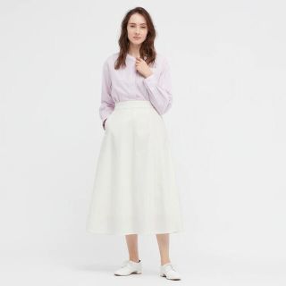 ユニクロ(UNIQLO)のUNIQLO  ストレッチコットンブレンド サーキュラースカート　ホワイト　XS(ロングスカート)