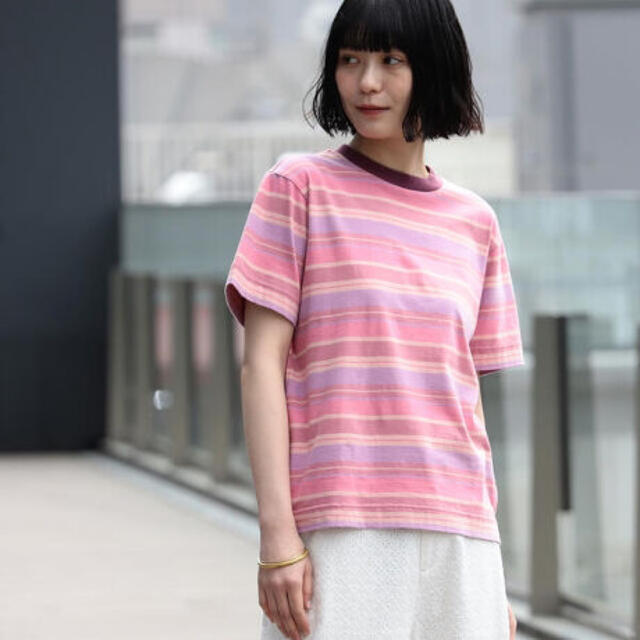 BEAMS BOY - beams boy ビームスボーイ マルチボーダーTシャツ ピンク