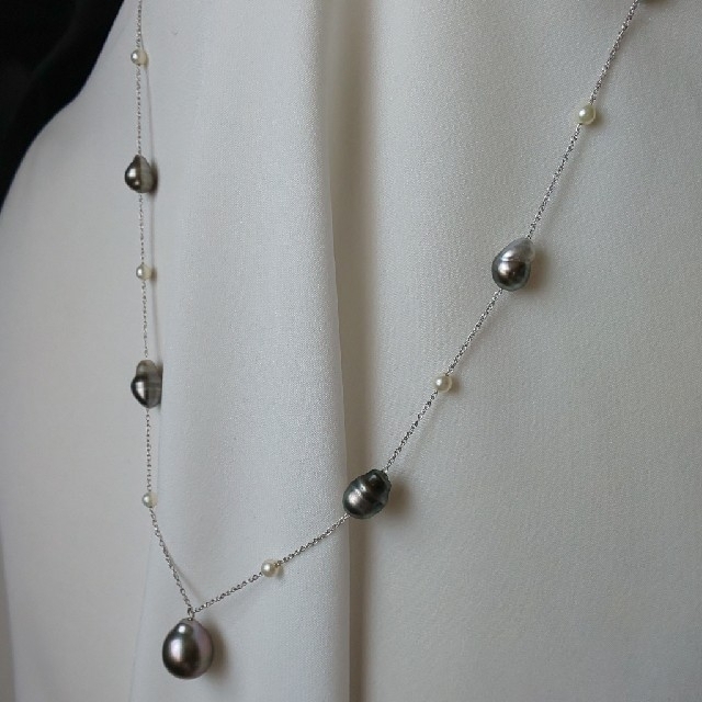 14K 黒蝶真珠、黒蝶ケシパール ネックレス 14K 黒蝶真珠、黒蝶ケシパール ネックレス