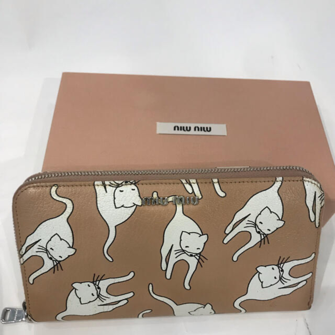 RR301 miu miu ミュウ ミュウ 長財布 猫柄 ピンク - 財布