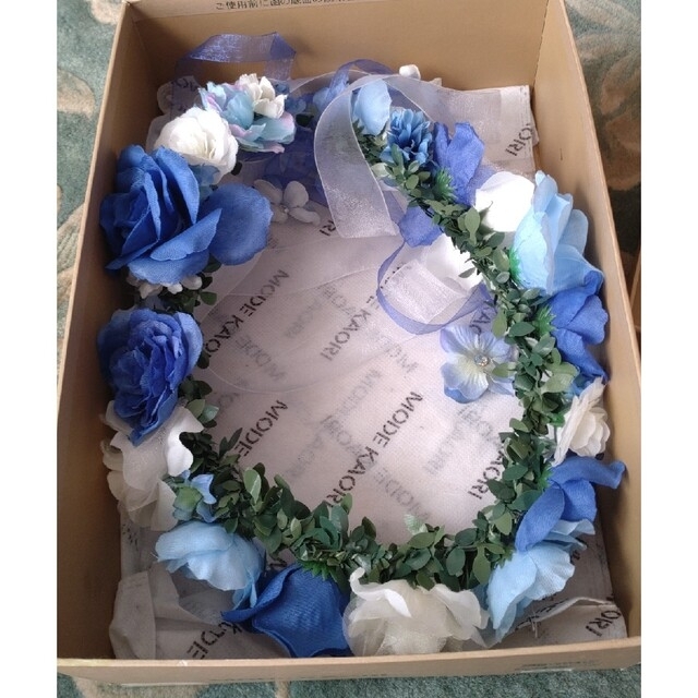 ブルー　花冠✿ ハンドメイドのウェディング(ヘッドドレス/ドレス)の商品写真