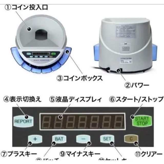 コインカウンター 日本硬貨専用 マネーカウンター 270枚/分 操作パネル