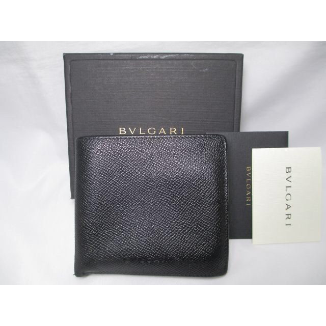 BVLGARI ブルガリ 二つ折り財布 メンズ レザー 黒 中古本物 箱付き | フリマアプリ ラクマ