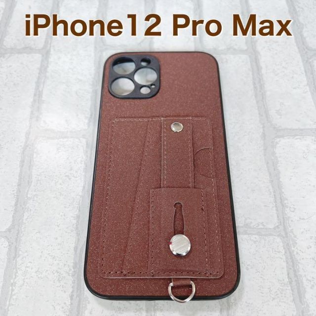 スエード風スタンド付きiPhoneケース 12promaxブラウン カード 韓国 スマホ/家電/カメラのスマホアクセサリー(iPhoneケース)の商品写真