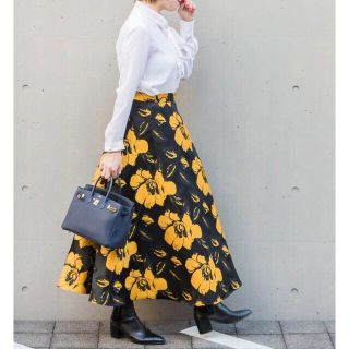 High waist flower skirt (yellow)(ロングスカート)