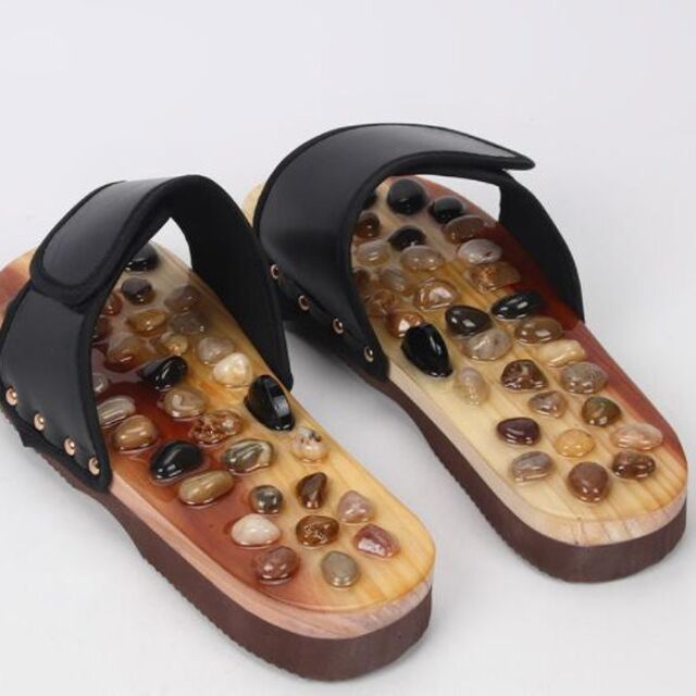 健康サンダル スリッパ 足つぼ 足裏 足ツボ 天然石 ブラック22.5-23cm レディースの靴/シューズ(サンダル)の商品写真