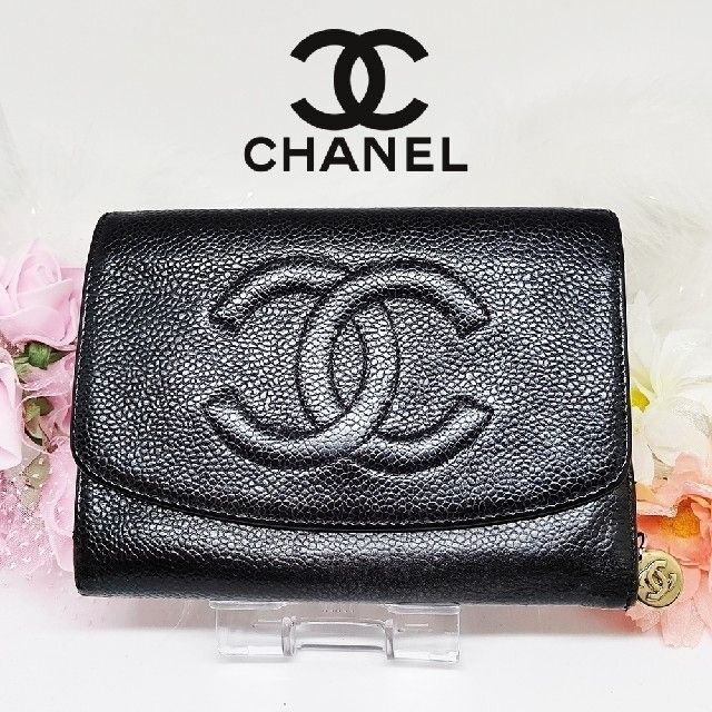 即日発送 CHANEL 三つ折り財布 キャビアスキン キャビアスキン ココ