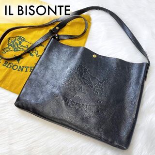 IL BISONTE - ★現行品・美品★イルビゾンテ 薄型 ショルダーバッグ　デカロゴ ビッグロゴ 黒