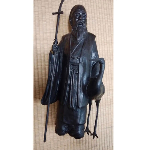 濃いピンク系統 【希少!一点物!】仙人と鶴 仏像 彫刻 骨董品 古美術