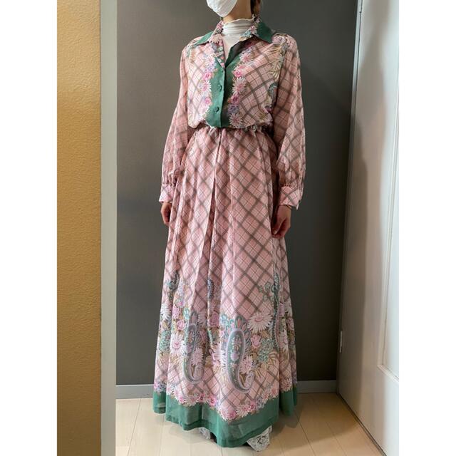 古着 ビンテージ 70s USA クラシカル ガーリー 総柄 花柄 ワンピース