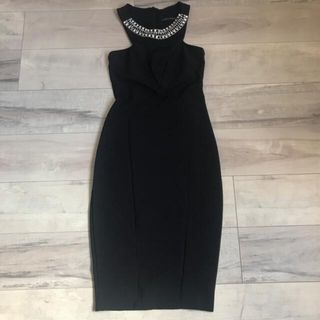 ザラ(ZARA)のZARA WOMAN ドレス　ワンピース　ビジュー付き　ブラック　XS(ひざ丈ワンピース)