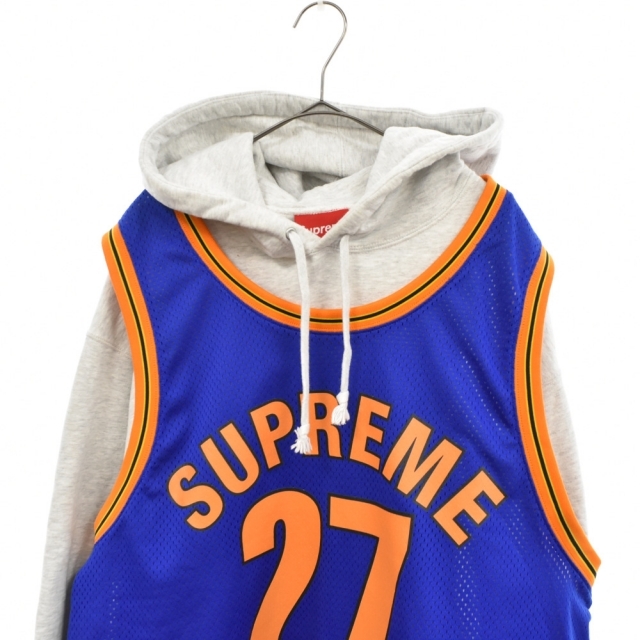 Supreme(シュプリーム)のSUPREME シュプリーム Basketball Jersey Hooded Sweatshirt バスケットボールジャージーフーデッドプルオーバーパーカー ネイビー/オレンジ/グレー メンズのトップス(パーカー)の商品写真