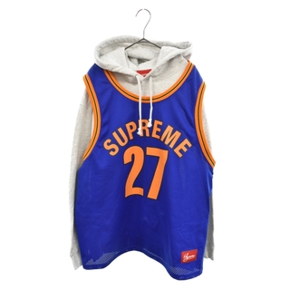 シュプリーム(Supreme)のSUPREME シュプリーム Basketball Jersey Hooded Sweatshirt バスケットボールジャージーフーデッドプルオーバーパーカー ネイビー/オレンジ/グレー(パーカー)
