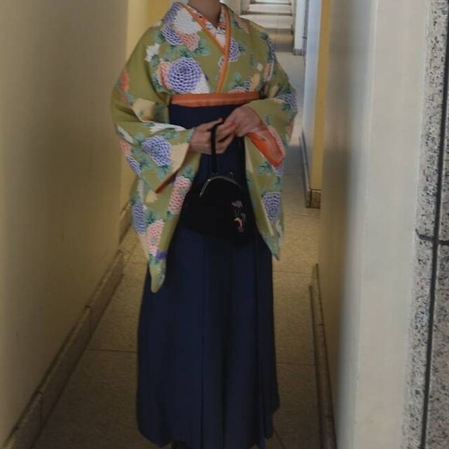 卒業式　袴セット　小紋　長襦袢、刺繍襟、博多帯付　袴 レディースの水着/浴衣(着物)の商品写真