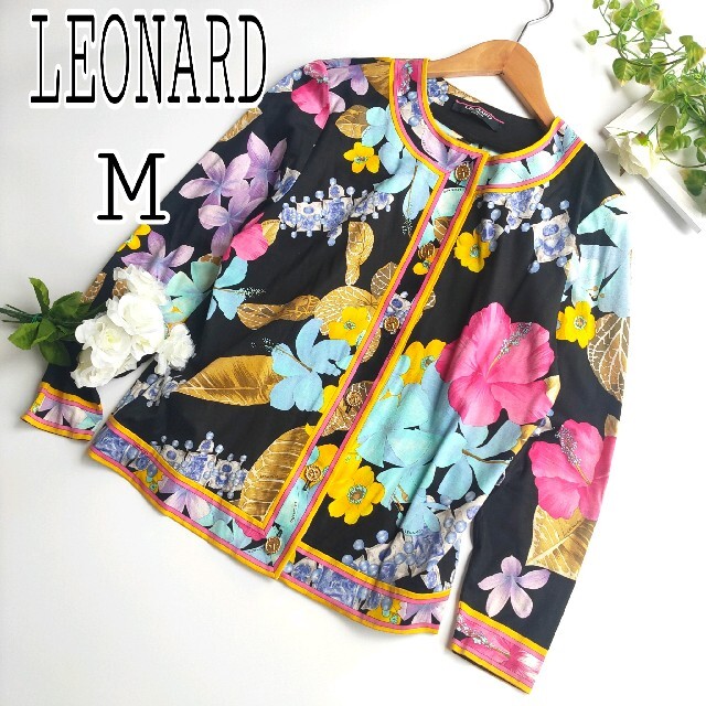 LEONARD(レオナール)の【レオナール】総柄 シャツ カットソー M 花柄 ボタニカル 金ボタン 日本製 レディースのトップス(シャツ/ブラウス(長袖/七分))の商品写真