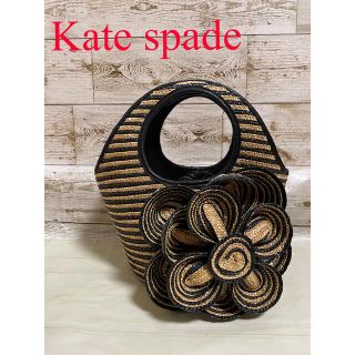 ケイトスペードニューヨーク(kate spade new york)の︎ Kate spade ケイトスペイド かごバッグ フラワー 花 ブラック(かごバッグ/ストローバッグ)