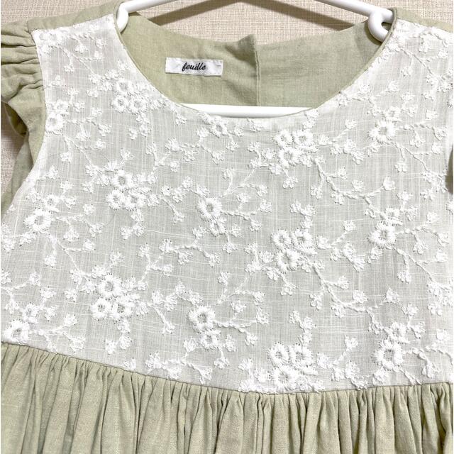 レース付きワンピース　ハンドメイド　90cm キッズ/ベビー/マタニティのキッズ服女の子用(90cm~)(ワンピース)の商品写真