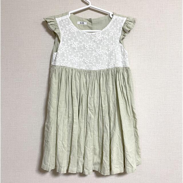 レース付きワンピース　ハンドメイド　90cm キッズ/ベビー/マタニティのキッズ服女の子用(90cm~)(ワンピース)の商品写真