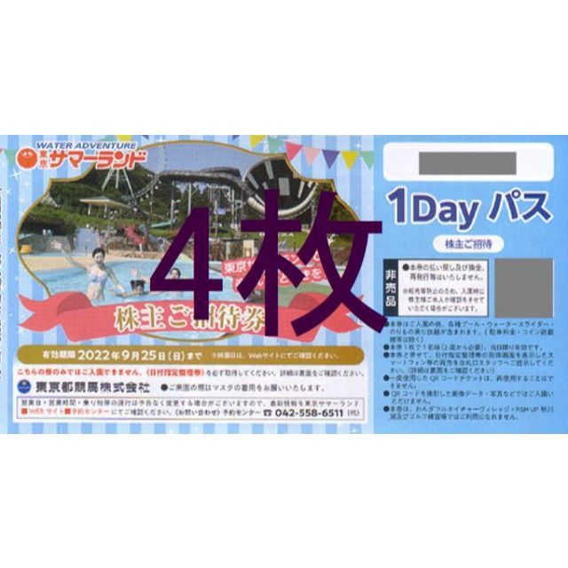 遊園地/テーマパーク4枚セット 東京サマーランド 1dayパス 東京都競馬 株主優待