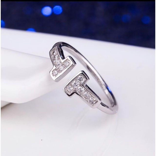 【人気】 Tリング 指輪 フリーサイズ シルバー ストーン アクセサリー 韓国 レディースのアクセサリー(リング(指輪))の商品写真