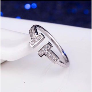 【人気】 Tリング 指輪 フリーサイズ シルバー ストーン アクセサリー 韓国(リング(指輪))