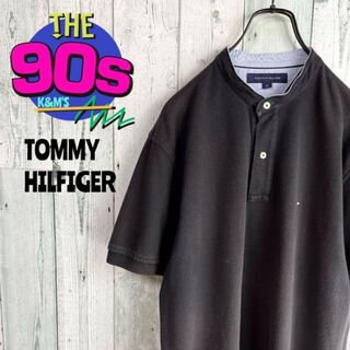 トミーヒルフィガー(TOMMY HILFIGER)の90's  トミーヒルフィガー  フラッグロゴ刺繍　ノーカラーポロシャツ(ポロシャツ)