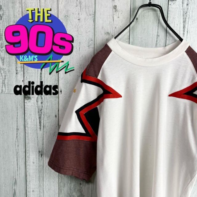 90's adidas アディダス　万国旗タグ　肩ロゴ刺繍ヴィンテージ Tシャツ