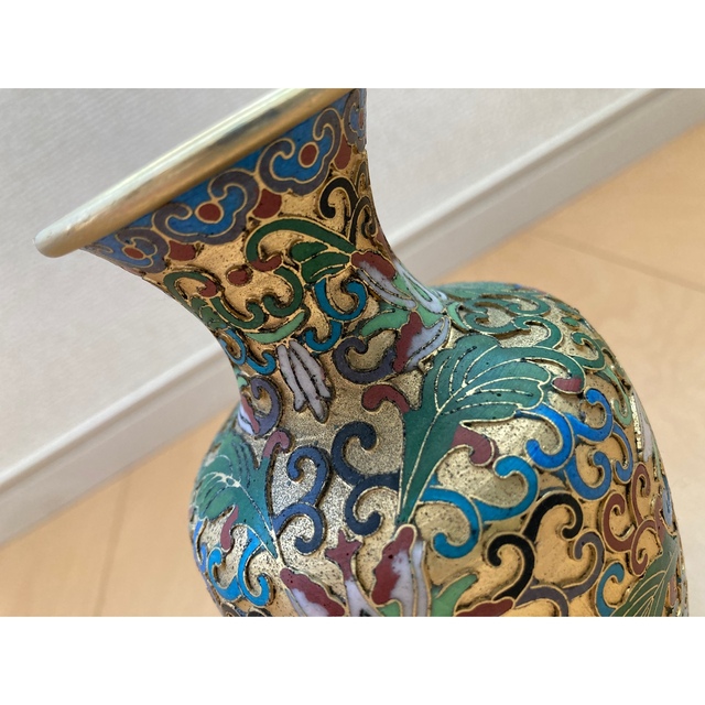 中国土産 七宝焼 亀 小物入 壺 花瓶 金 真鍮? 蘭 置物 縁起物 中国芸術