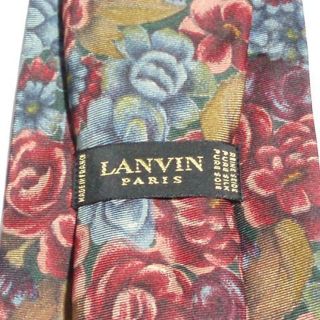 ランバン(LANVIN)の美品フランス製ランバンLANVINネクタイ赤色ピンク色青色系フラワー花柄(ネクタイ)