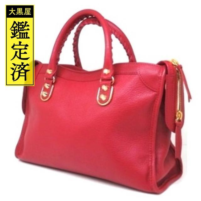 バレンシアガ 2wayショルダー ザ・シティ レッド ゴールド金具