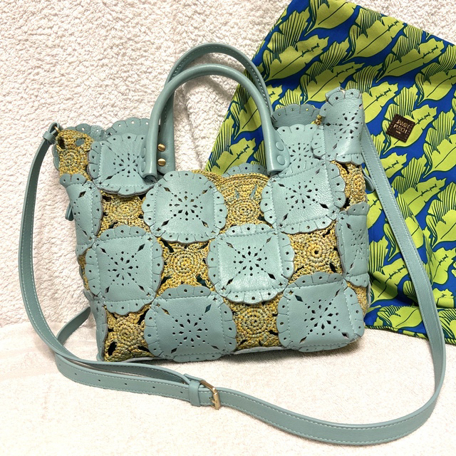 JAMIN PUECH - 【美品】JAMIN PUECH ラフィアx革 2wayバッグ グリーン
