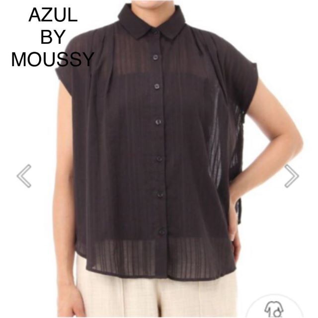 AZUL BY MOUSSY 刺繍ストライプノースリシャツ レディースのトップス(シャツ/ブラウス(半袖/袖なし))の商品写真