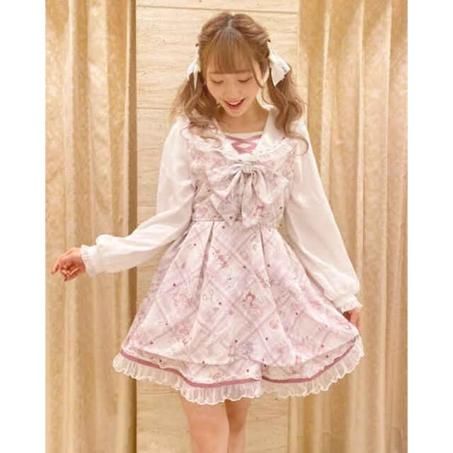 LIZLISA Sewing Bear柄セットアップ ホワイト×ピンク 【​限​定​販​売