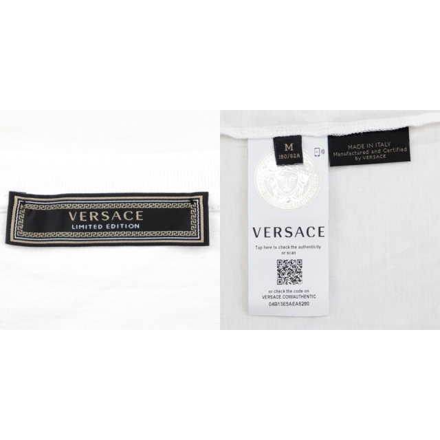 美品 ヴェルサーチ 19年製 ワッペン装飾 半袖Ｔシャツ メンズ 白 M カットソー VERSACE