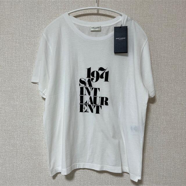 605センチ身幅SAINT LAURENT PARIS サンローランパリ 18SS 1971 LOGO PRINT TEE 529630 1971ロゴプリント半袖Tシャツ ホワイト