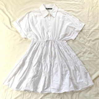 ザラ(ZARA)のZARA ティアード　シャツワンピ　白(ミニワンピース)