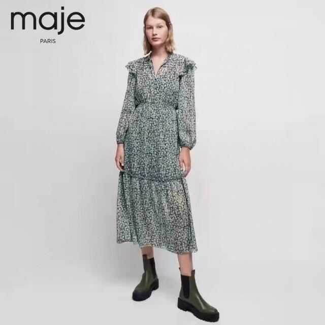 ❤️maje2022新作　新品  グリーンワンピース　綺麗上品