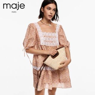 ❤️maje2022新作　新品  オレンジ　花柄ロングワンピース　綺麗上品