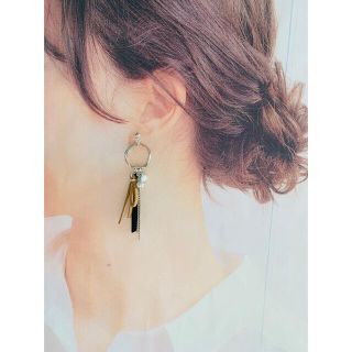 送料無料 非冷凍品同梱不可 No.1120☆ブラック×ベージュタッセルピアス
