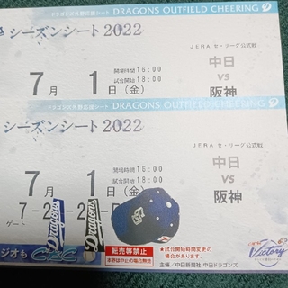チュウニチドラゴンズ(中日ドラゴンズ)の野球チケット7月1日（金）VS阪神　ペアチケット(野球)