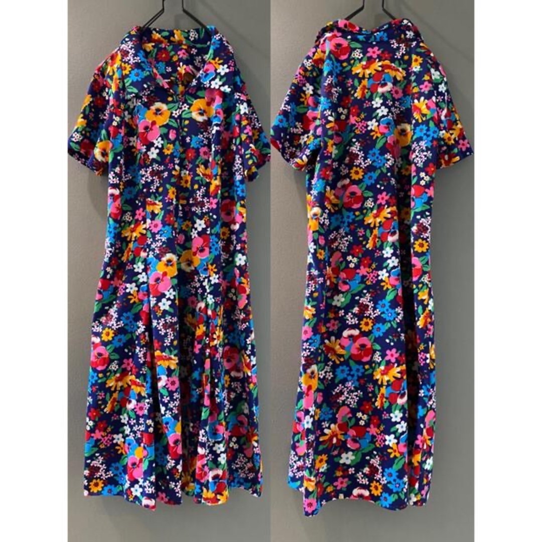 古着 ビンテージ 70s USA センタージッパー ワンピース 花柄 総柄 古着 ビンテージ 70s USA センタージッパー ワンピース 花柄 総柄