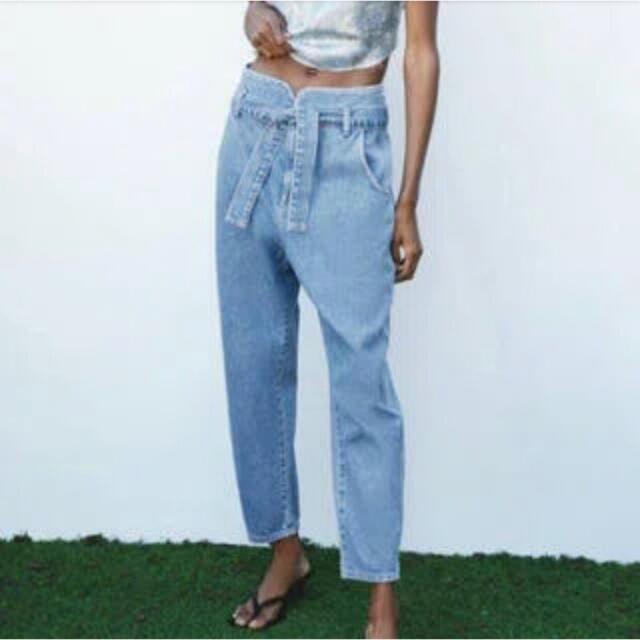 ZARA Balloon With Belt デニムパンツ ライトブルー 32 - デニム/ジーンズ
