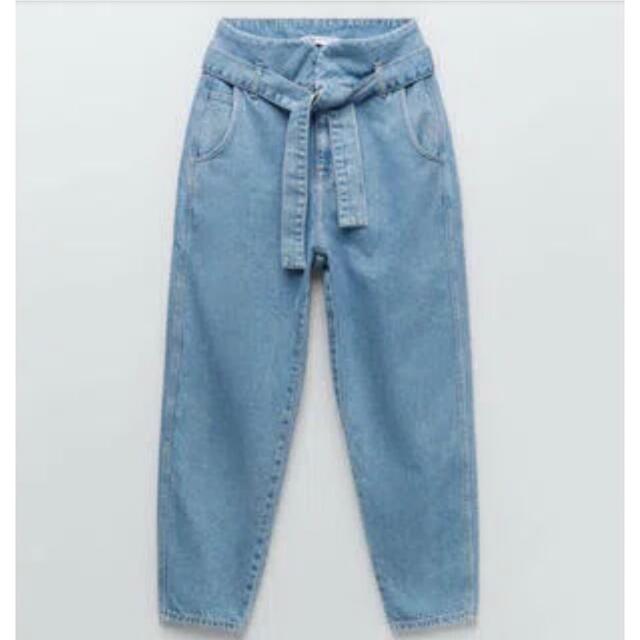 ZARA Balloon With Belt デニムパンツ ライトブルー 32 - デニム/ジーンズ