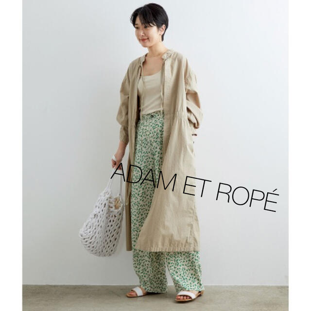 Adam et Rope'(アダムエロぺ)の【美品】アダムエロペ スタンドカラー2WAYワンピース カーキ系 カーディガン レディースのワンピース(ロングワンピース/マキシワンピース)の商品写真